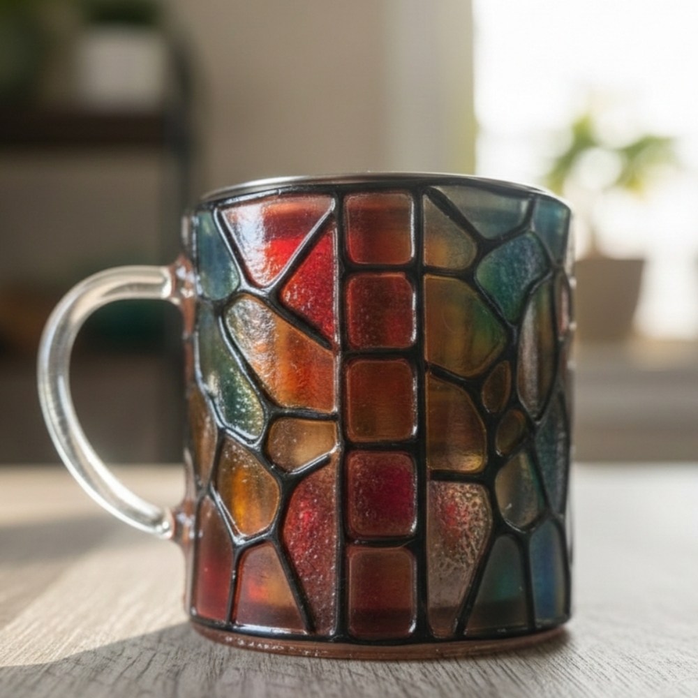 Unbranded Faux Stained Glass Mosaic Coffee Mug‎ Resin Stainless Steel 3.5" New